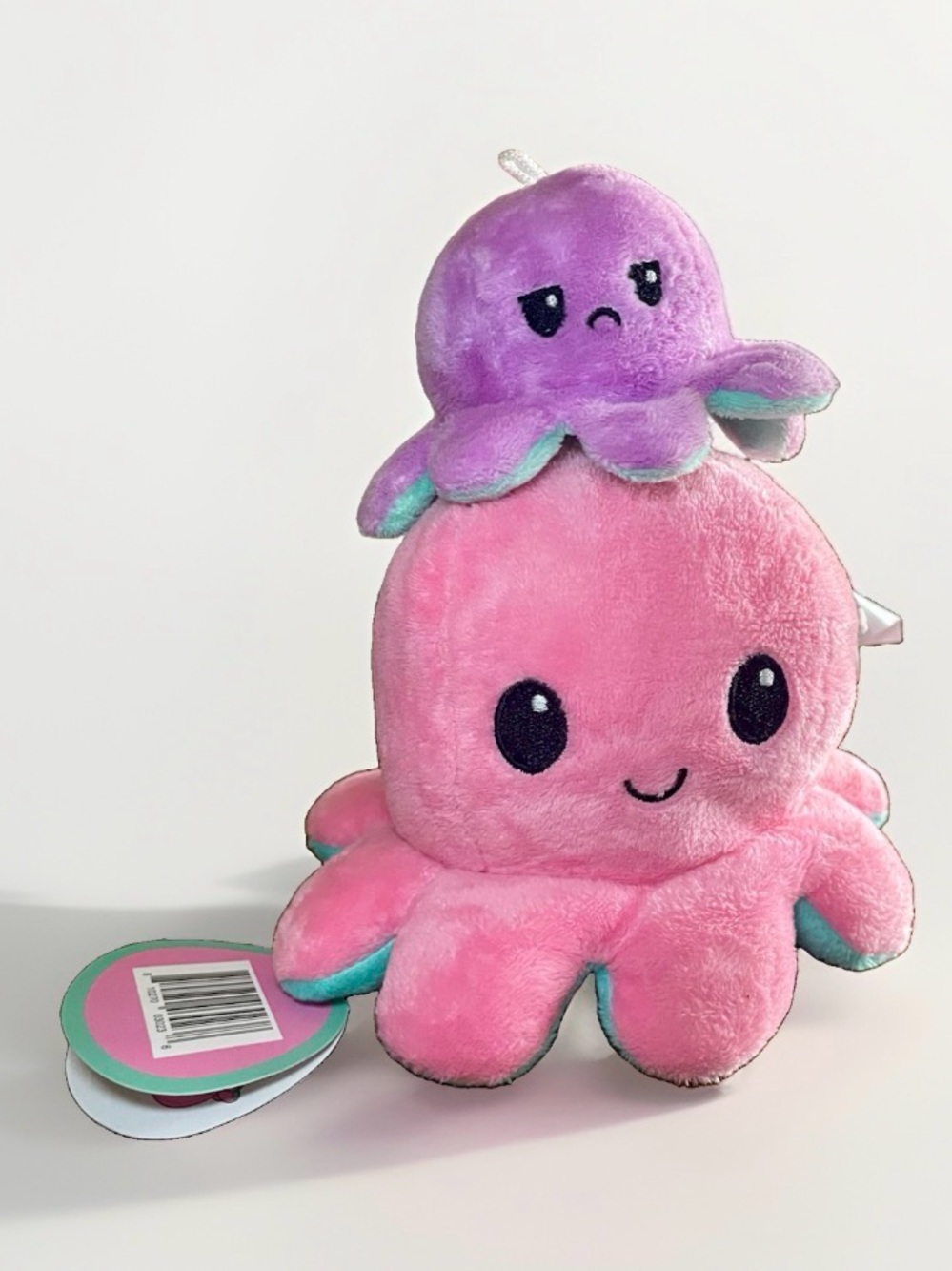 TeeTurtle Reversible Octopus Plushie Bundle Big 6" Aqua Pink & Mini 2.5" Purple